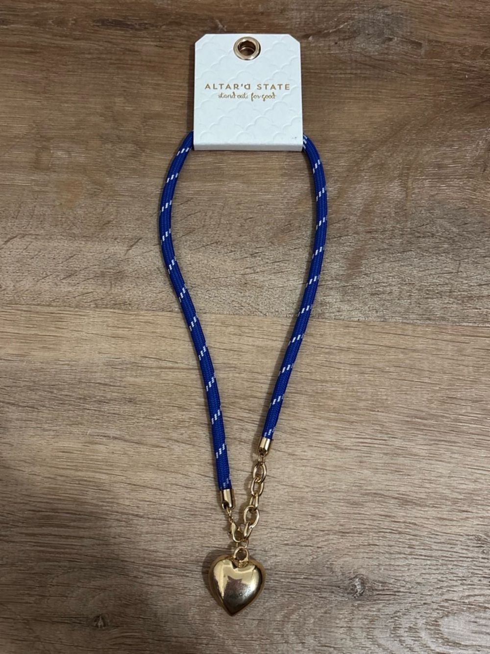 Altar'd State Royal Blue Rope and Gold Heart Pendant Necklace